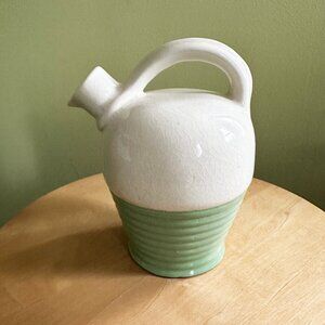 Vintage Green & White Crackle Ribbed Art Jug